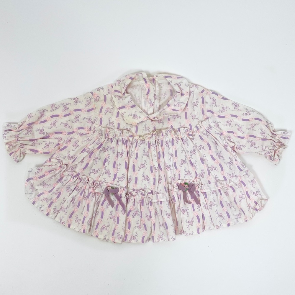 Vintage 70s Infant Purple Floral Ruffle Blouse